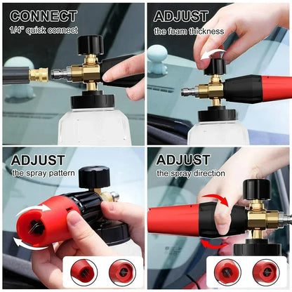 High Pressure Washer Gun & Foam Cannon Kit - 1/4" Quick Connect with M22-14 Adapter for Karcher K/Nilfisk/Bosch Washer