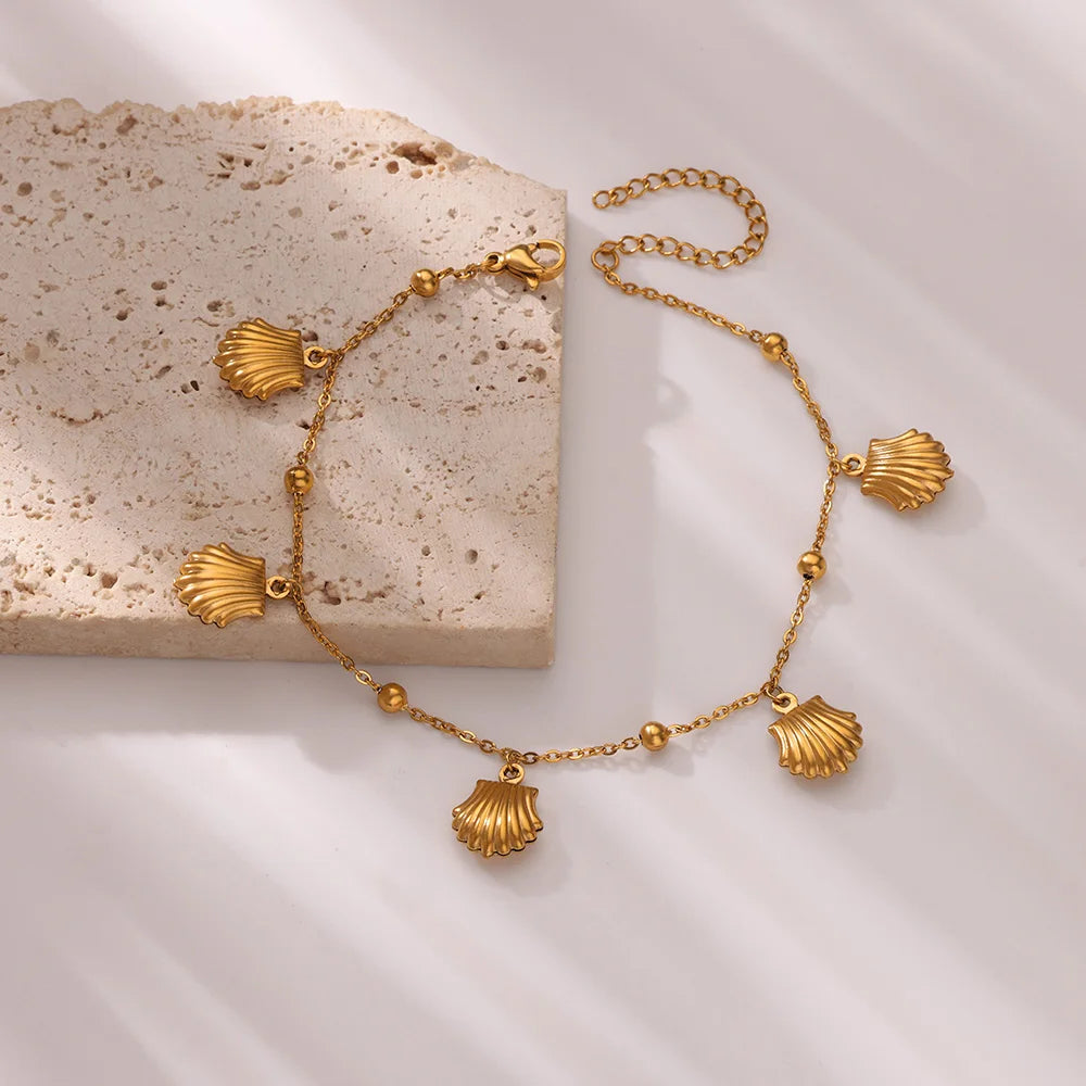 316L Stainless Steel Starfish Shell Charms Anklet For Women Fashion Gold Color Chain Summer Beach Aesthetic Jewelry Accessories