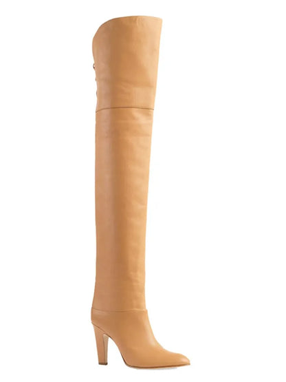 Autumn and Winter Women's Thick High-heeled Knee High Boots, Round Headed Cowhide Suede Fashionable Women's Plus Size Boots