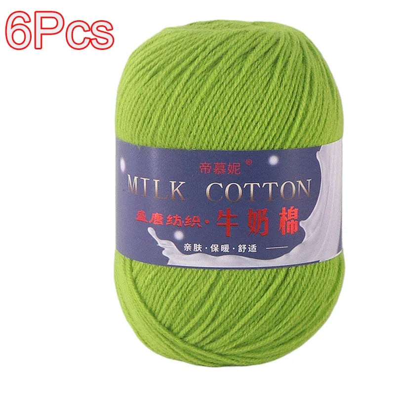 6Pcs Dyed Milk Sweet Soft Cotton Crochet Wool Yarn Thick Yarn Fiber Hand Knitting Wool Crochet Yarn Threads for DIY Sweater