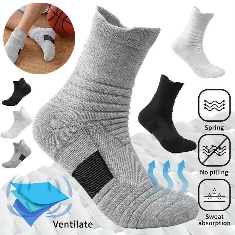 3 Pairs Men's Comfort Fit Cushion Performance Athletic Crew Socks For Outdoor Sports
