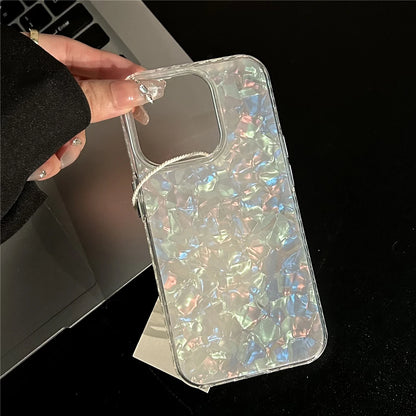 Luxury Glitter Shell Pattern Laser Case For iPhone 16 Pro Max 15 14 Plus 13 12 11 Aurora IMD Shockproof Protection Hard Cover