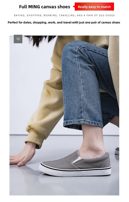 Hand-Painted Canvas Shoes Elastic Unisex Spring 2025 Style Korean Version Flat Heel Breathable Cotton Lined All-Season Footwear