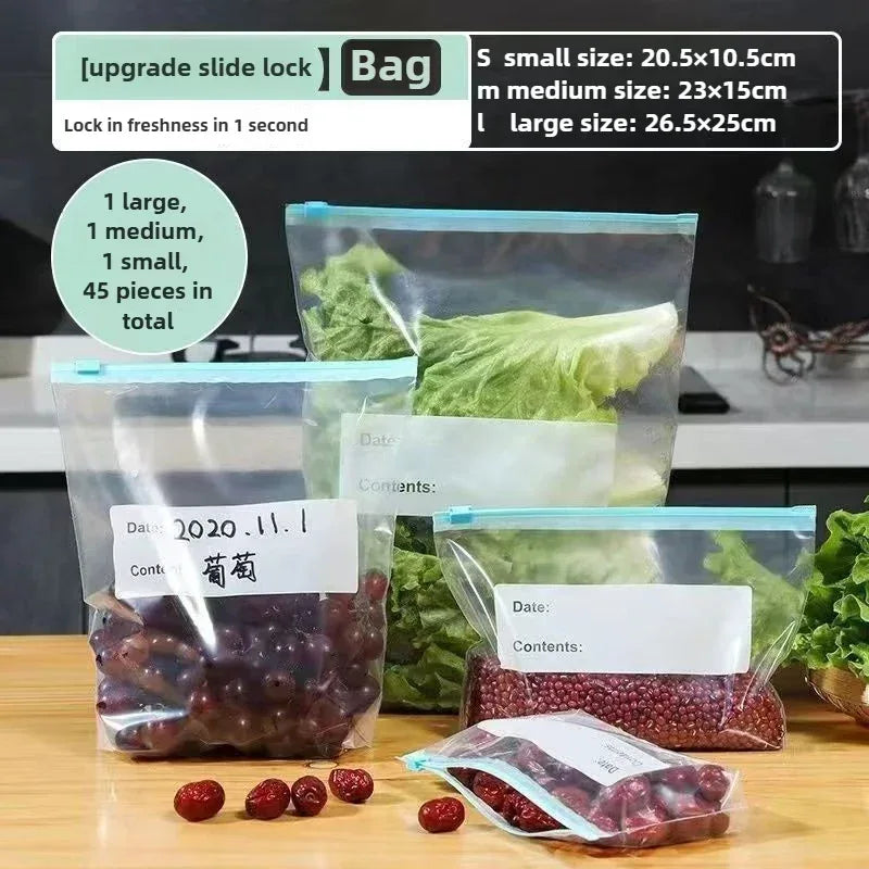 Multiple Sizes Kitchen Supplies Transparent and Visible Thick and Durable Sealing Bag for Food Eco-friendly Cling Bag Zip Bags