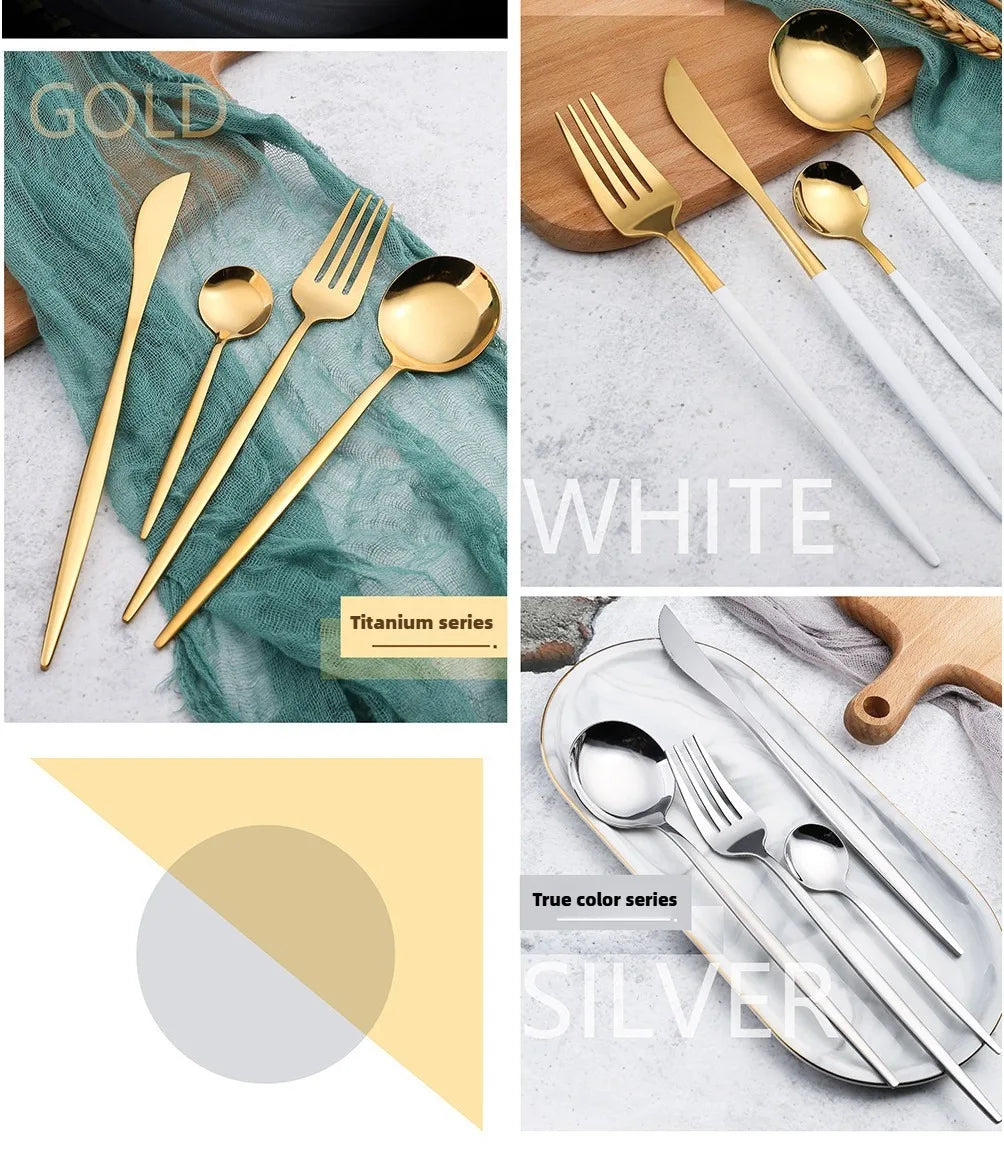 2PC/4PC Cutlery Set Stainless Steel Glossy Titanium Black Gold Cutlery Knife Fork Spoon Tea Spoon Set Kitchen Accessories