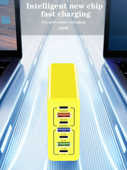 PD 120W USB Type C Fast Charging Mobile Phone Charger 7 Ports EU/US Plug Charger For iPhone Huawei Xiaomi Samsung Wall Charger