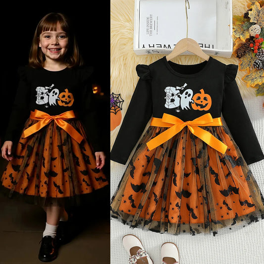 Prowow 2-8Y Kids Purple Halloween Dresses For Girls Long Sleeve Princess Mesh Spooky Spider Dress Children Halloween Costumes