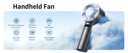 5200mAh Portable Mini Handheld Fan with LED Display Semiconductor Refrigeration 100 Speeds USB Rechargeable Battery Outdoor Fan