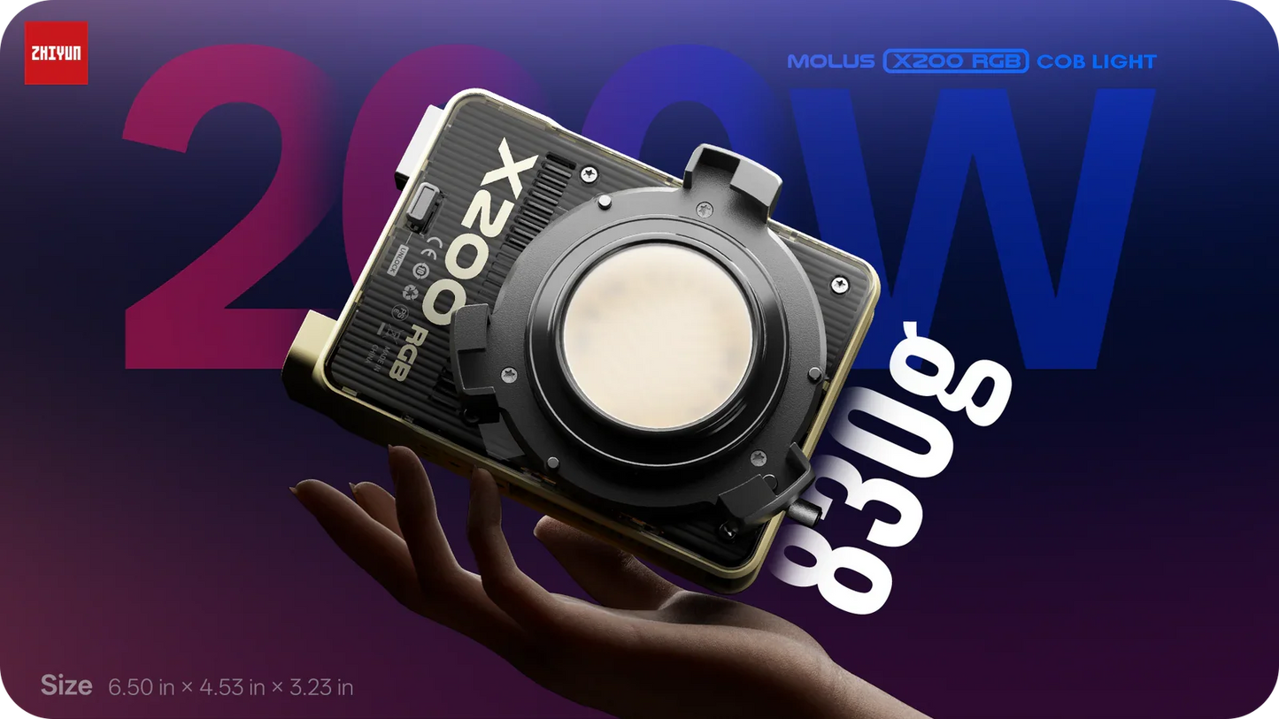 ZHIYUN MOLUS X200 RGB X200 Bi-color LED Video Light 200W High Brightness Adjustable Color Temp APP Control for Vlogging Filming