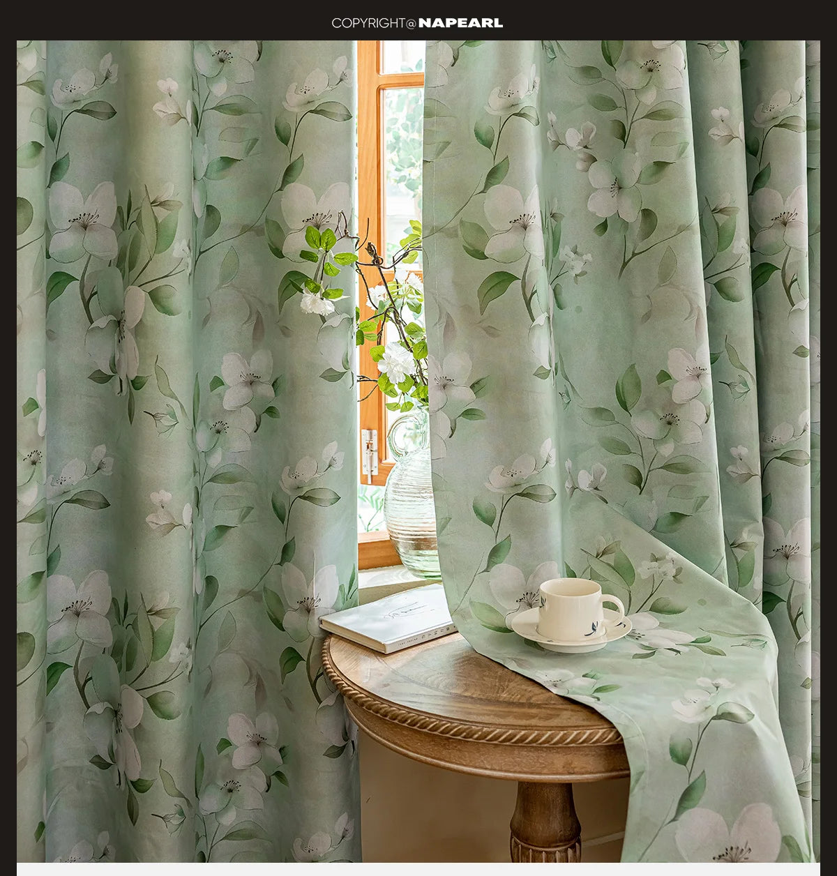 1PC European Style 100% Blackout Curtain for Bedroom Living Room Green Leaf Flower Printed Window Drapes Summer Curtains