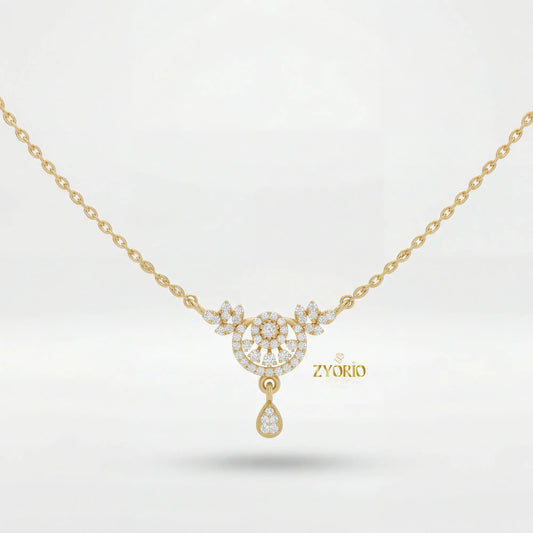 ZYORIO Women's Rose Gold Diamond Pendant Necklace Floral Design Pave Setting Round Brilliant Cut Teardrop Drop Romantic Wedding by PDG ibma
