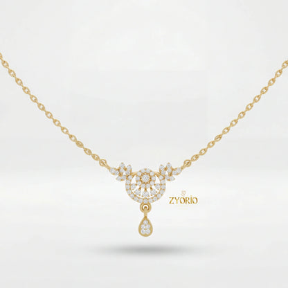 ZYORIO Women's Rose Gold Diamond Pendant Necklace Floral Design Pave Setting Round Brilliant Cut Teardrop Drop Romantic Wedding