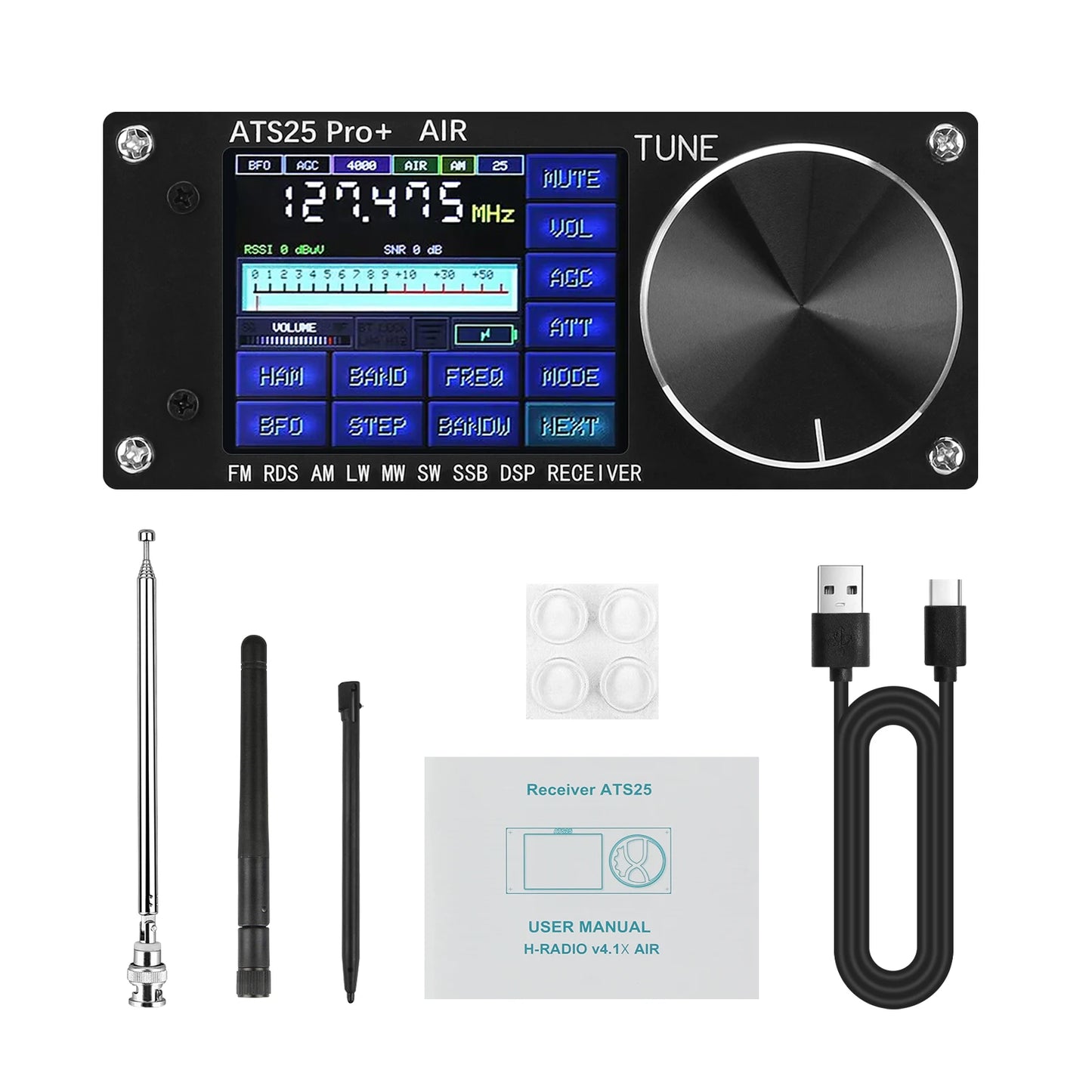 HAMGEEK ATS25 Pro+ Supports Bluetooth Wifi AIR band FM SW SSB MW LW AIR SDR Receiver Aviation Band Receiver firmware 4.2 SI5351