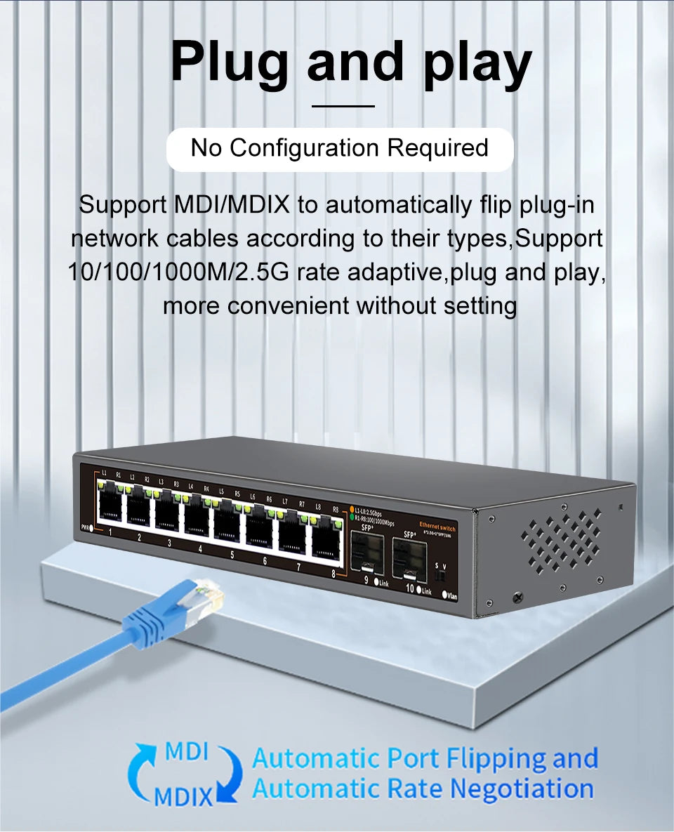 ONTi 2.5Gb Unmanaged Ethernet Switch 8 Port 2.5GBASE-T Network Switch with 10G SFP+ Port Plug and Play Fanless Homelab Switch