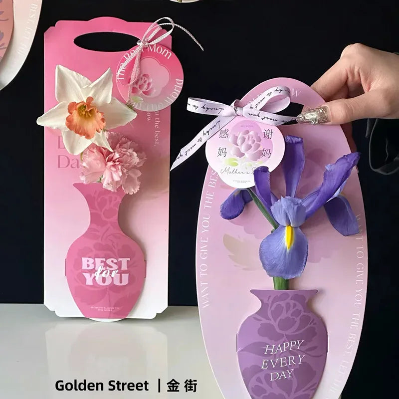 10Pcs Mother's Day Flower Box Creative Vase Shape Single Bouquet Flower Arrangement Handbag Valentine's Day Wedding Gifts Decor
