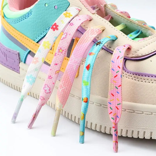 1Pair Print Shoelaces for Sneakers Quality Fabric Flat Shoe laces Fashion Girl Laces for Shoes width 0.8cm 120/140/160CM by PDG ibma