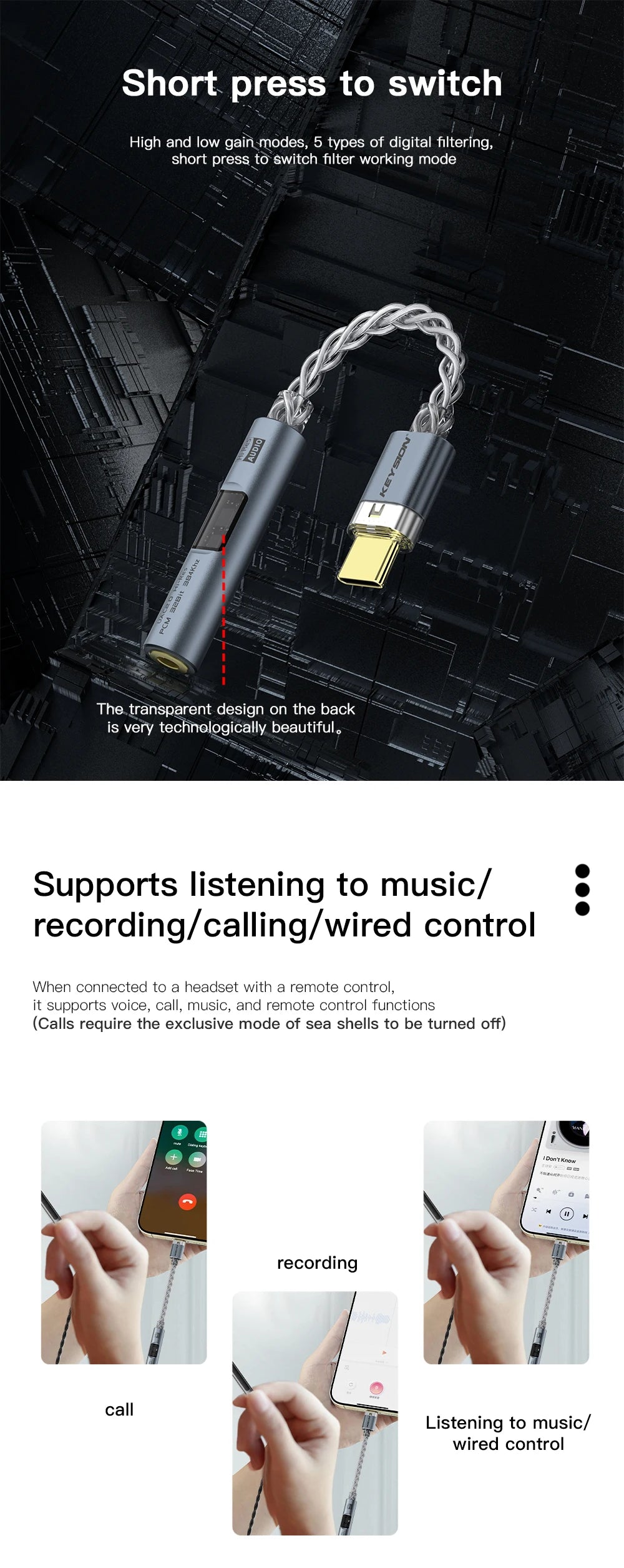 KEYSION Digital Audio Amplifier CX31993 MAX97220 Dual Chip USB C Type-C to 3.5mm DAC HiFi Audio Adapter AMP PCM 32bit 384KHz DAC