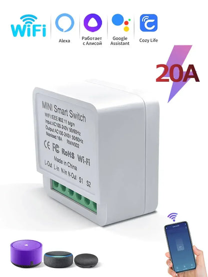 20A 16A Smart WiFi Switch DIY Automation Module 2-way Control CozyLife APP Remote Control Alexa Google Home Voice Control