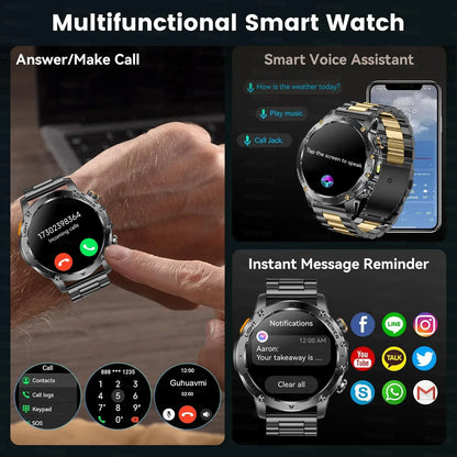 1.7" Large Screen Bluetooth Call Smart Watch Men‘s Sports Outdoor Flashlight 1000mAh Health Monitor Smartwatch for Man Male IP6