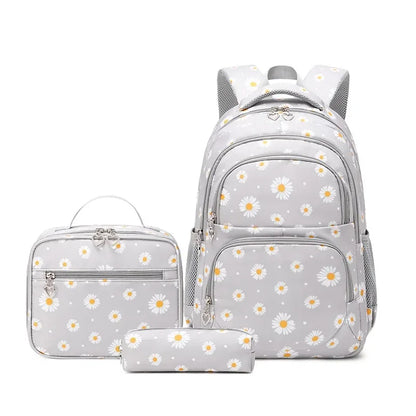 Daisy Pattern School Bag Backpack Pencil Case Handbag Three Piece Set Nylon Fabric Waterproof Boys Girl Teenagers Trend Backpack