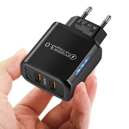 2 USB Charger 36W Fast Charging Double USB Quick Charge 3.0 for Samsung Xiaomi 14 HUAWEI OPPO Oneplus Mobile Phone Wall Adapter