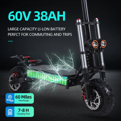 J30 MAX Electric Scooter Dual 3000W Motors 60V38Ah Battery 11" Off Road Tire 85KMH Top Speed 100KM Range 440lbs Load Disc Brakes