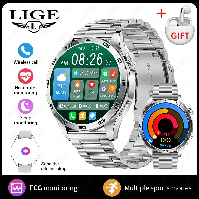 2025 New Blood Pressure Smart Watch Men ECG Monitoring Heart Rate Monitor Women Smartwatch BT Call Fitness Tracker Sport Watches