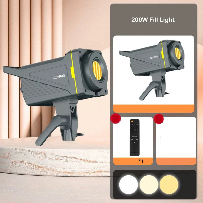 Sun Lamp Portable LED Photography Fill Light 200W Studio Video Light 95+ 2700K-6500K 220V Dimmable Bowens Mount Continuous Light