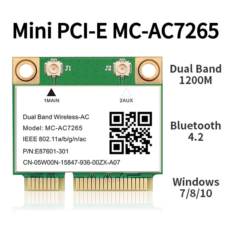 MC-AC7265 1200Mbps Bluetooth 4.2Mini PCI-E Interface 2.4G 5Ghz Wifi Card For Laptop