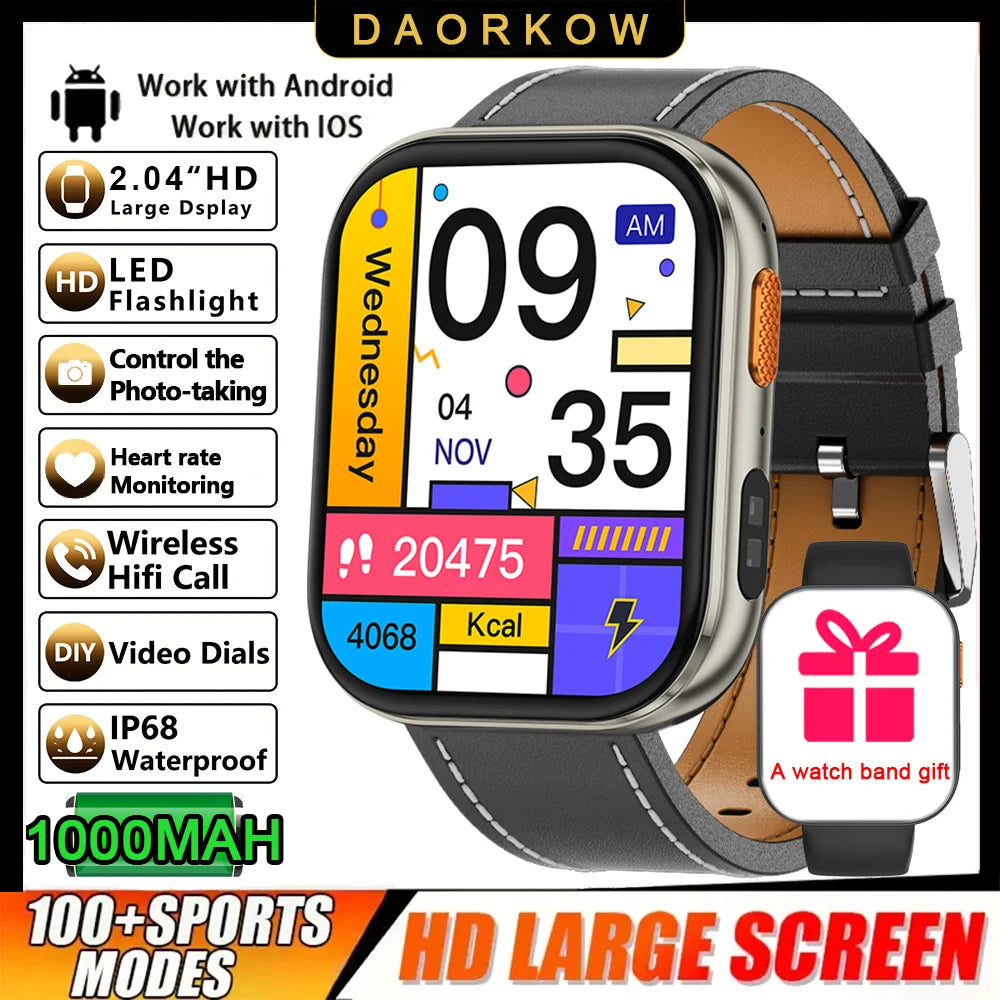 2026 2.04-inch Ultra Smart Watch 1000mAh High Capacity Battery Outdoor Sports Fitness Health Monitoring Smartwatch For Men Women