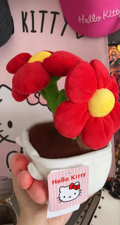 New Sanrio Kawaii HelloKitty Plushie Stuffed Potted Plant Orange Plush Doll KT Purple Flower Room Peluche Kid Christmas Gift