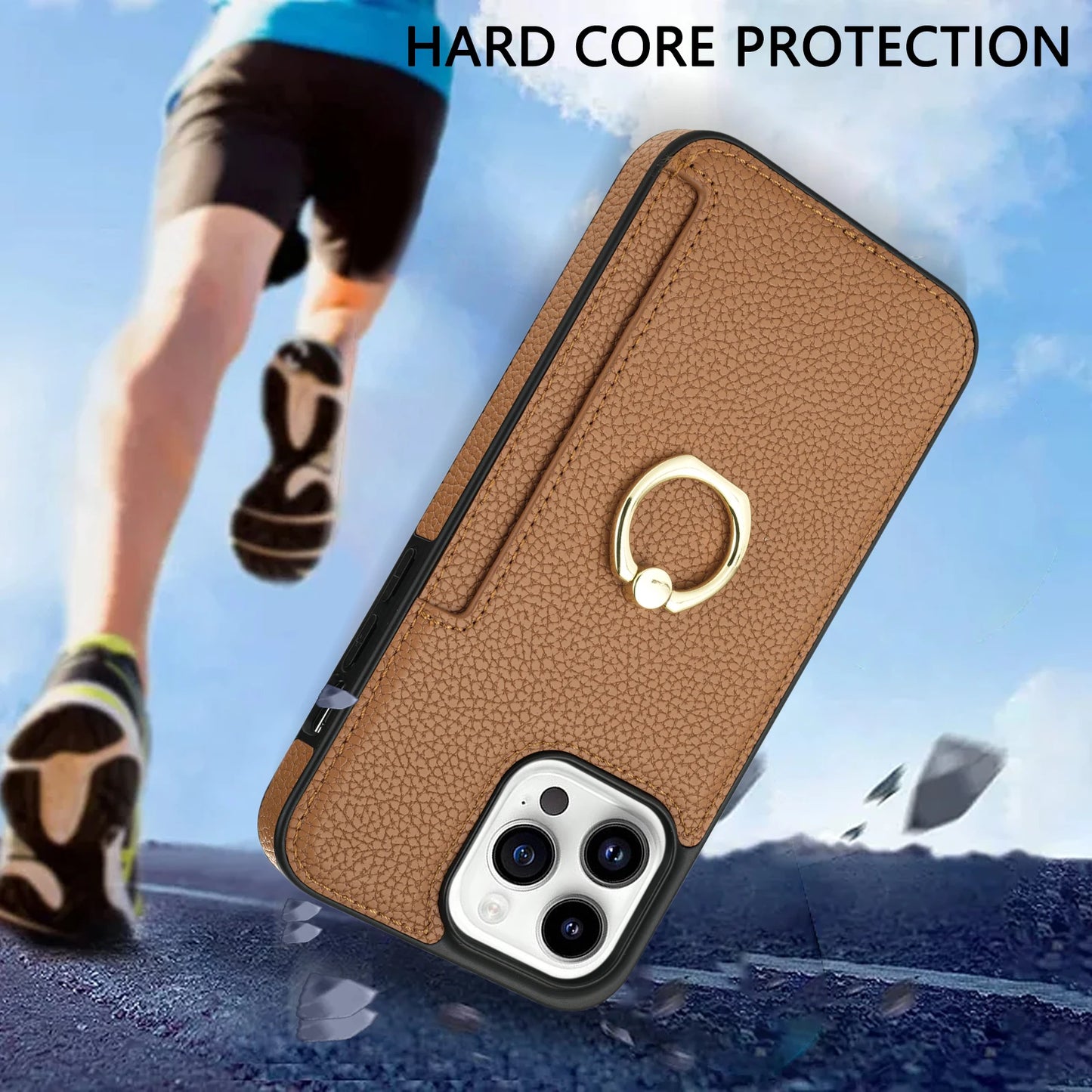 Leather Wallet Phone Case for iPhone Air 17 16 15 14 13 12 11 Pro Max XS XR X 7 8 Plus Ring Holder Card Solt Litchi Stand Cover
