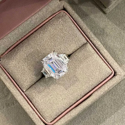 BXINY Luxury 10CT Radiant/Emerald Cut Moissanite Rings 100% S925 Silver 3-Stone Ice-cut Diamonds Women Men Wedding Bands Jewelry