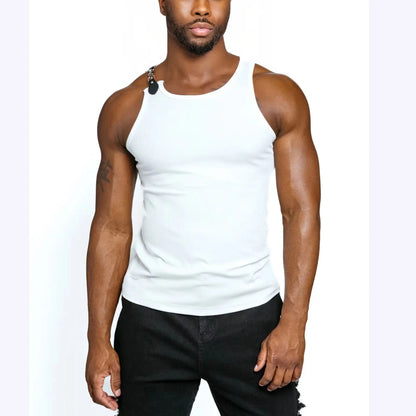 2026 Streetwear Men's Sexy Chain Button Straps Tank Tops Hip Hop Vest T-shirts Men Sleeveless Elastic Slim Fitness Muscle Vests