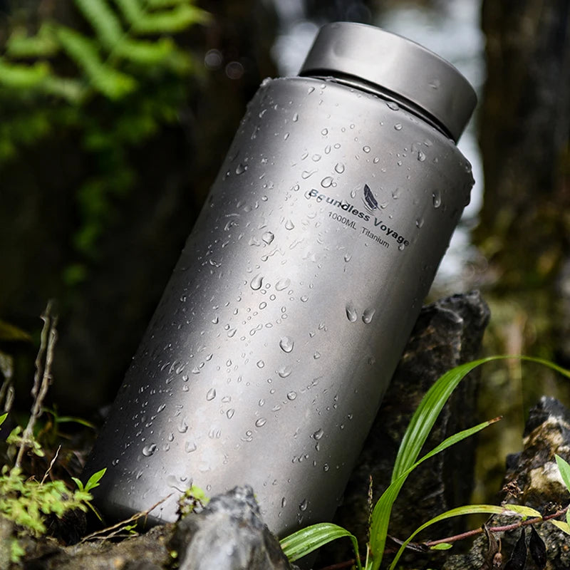 Boundless Voyage Sports Bottle 1000ml, Titanium Water Bottle Wide Mouth, Camping Hiking Cycling Drinkware, Tea Coffee Canteen