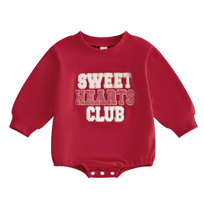 Newborn Baby Girl Boy Sweatshirt Romper Autumn Spring Letter Embroidered Long Sleeve Round Neck Jumpsuits for Valentine's Day