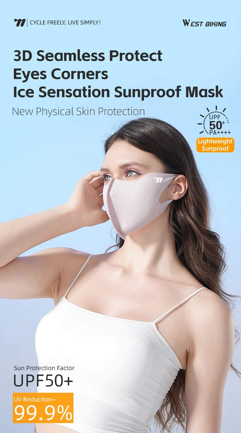 WEST BIKING Summer Sunscreen Traceless Mask 3D Ice Silk Breathable UV Protection Mask Summer Outdoor Sport Cycling Sports Masks