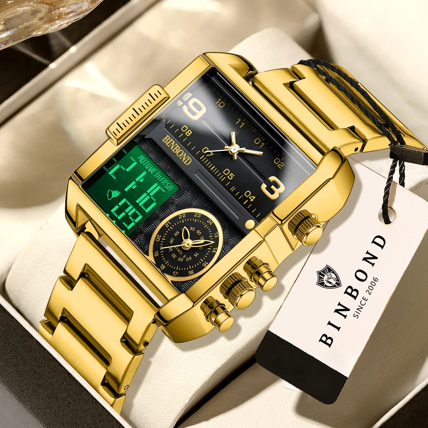 BINBOND Luxury quartz watches for men luminous waterproof multi-functional men's watch sport fashion casual reloj wristwatch TOP