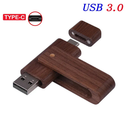 USB3.0 Wooden  TYPE-C Free Custom Logo USB 3.0 Flash Drive 128GB Rotatable Pen Drive 64GB Memory Stick Creative Gift Pendrive