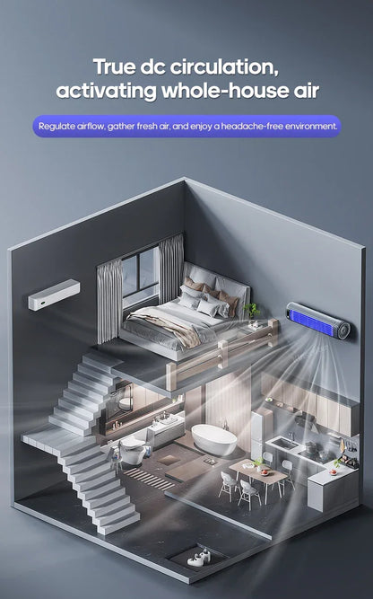 Portable Household Quiet Tower Fan 3 Speeds Wall Mounted Air Conditioning Fan 2000mAh Non-drilling Circulating Fan Room Kitchen