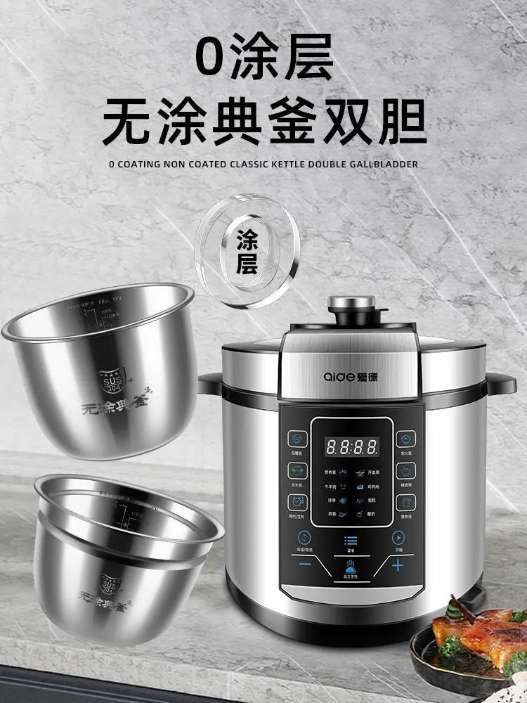 6L electric pressure cooker household large capacity 304 stainless steel intelligent pressure cooker multi-functional 220V