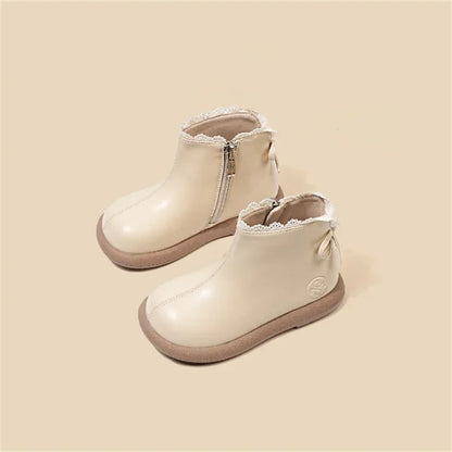 2024 New Autumn Children Boots Leather Girls Ankle Boots  Lace Butterfly-knot  Rubber Sole Fashion Toddler Kids Boots EU 21-30