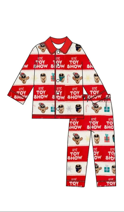 New Boutique children set Christmas lapel short-sleeved elastic cartoon letter print trouser girl boy long pajamas set baby robe