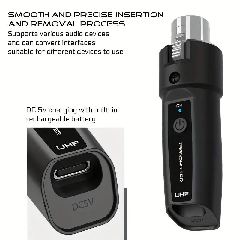 UHF Wireless Microphone System XLR Transmitter Receiver For Dynamic Mic Guitar Audio Mixer PA System