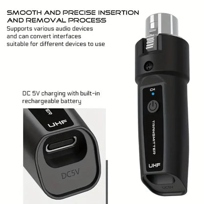 UHF Wireless Microphone System XLR Transmitter Receiver For Dynamic Mic Guitar Audio Mixer PA System