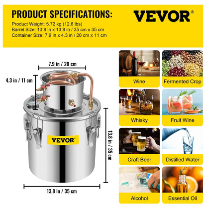 SucceBuy 3 5 8 13 Gal Distiller Alambic Alcohol Still Stainless Copper DIY Home Brew Water Wine Essential Oil Brewing Kit