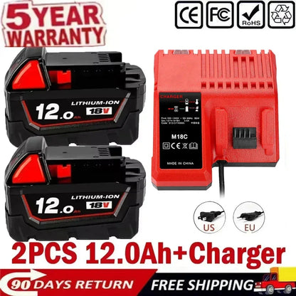 DHL 18V 12Ah For Milwaukee M18 Battery Li-Ion Replacement Battery For Milwaukee 18V M18 48-11-2830 0730-20 Tool battery