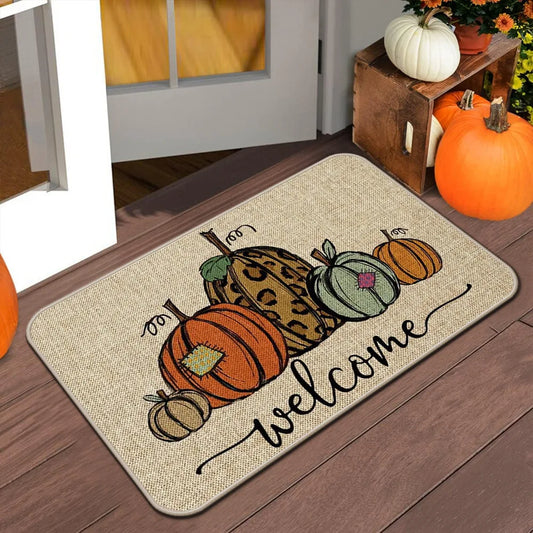 Tapis de porte VIKAMA Halloween Automne Tapis de bienvenue Thanksgiving Tapis antidérapant intérieur/extérieur Décoration intérieure