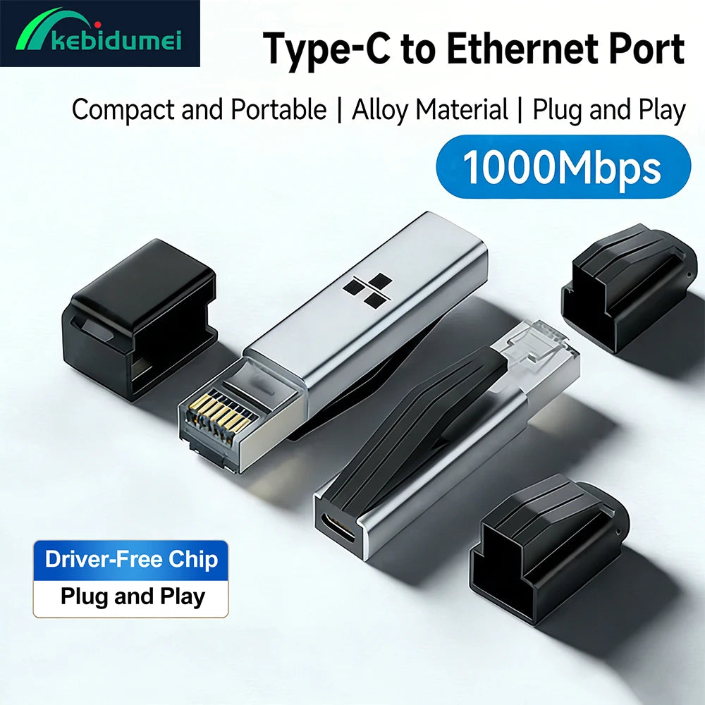 Kebidumei 1000Mbps USB C to Ethernet Adapter Gigabit USB C Female to RJ45 Male Network Converter for MacBook Pro iPhone 16 iPad