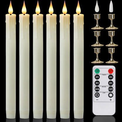 Lot de 6 ou 12 bougies coniques ivoire sans flamme à LED, effet scintillant, avec télécommande, mèche 3D, fonctionne sur piles, décoration de Noël, fenêtre ou mariage